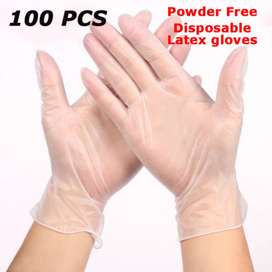 100Pcs Latex Gloves Disposable Medical Waterproof Clear Protective Hand Glove for Cooking Cleaning Food Preparation