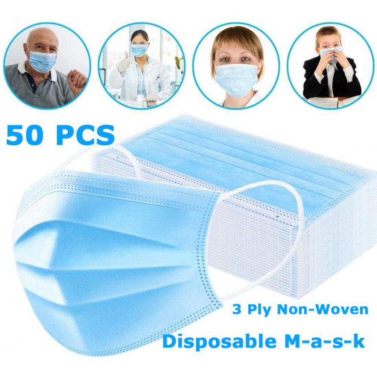 50Pcs Disposable Face mA-sK 3 Ply Polyester with Ear Loop 100%