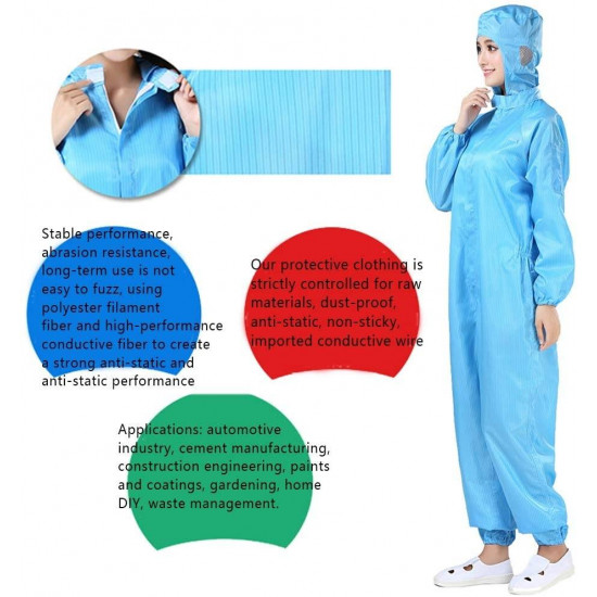 Blue Reusable Isolation Gown Protective Overall Coverall Suit Safety Hooded Workwear