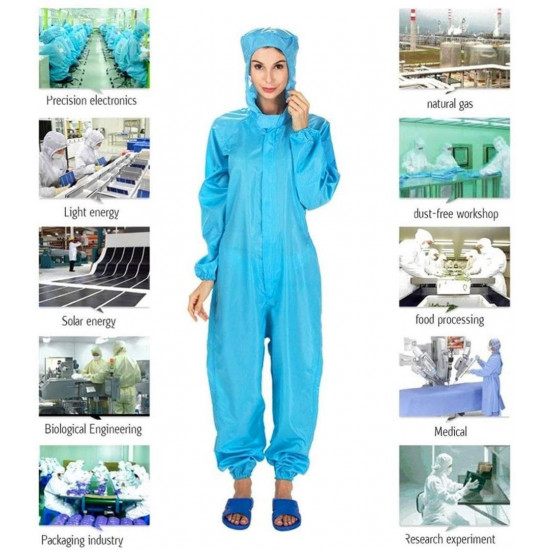 Blue Reusable Isolation Gown Protective Overall Coverall Suit Safety Hooded Workwear