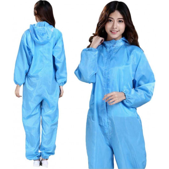 Blue Reusable Isolation Gown Protective Overall Coverall Suit Safety Hooded Workwear