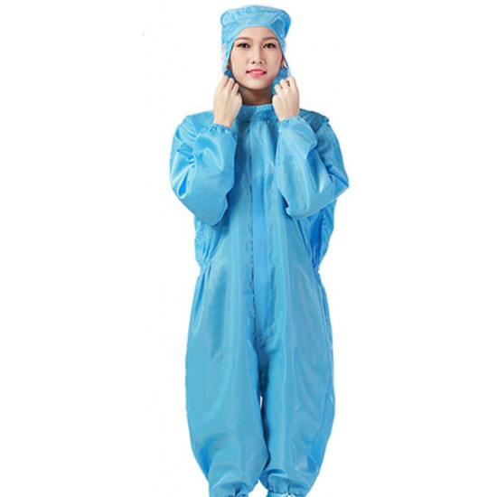 Blue Reusable Isolation Gown Protective Overall Coverall Suit Safety Hooded Workwear