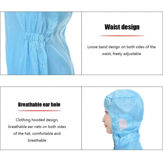 Blue Reusable Isolation Gown Protective Overall Coverall Suit Safety Hooded Workwear